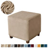 A beige velvet ottoman slipcover with a decorative swirl pattern shown next to the product.