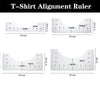 A set of T-shirt alignment rulers showing measurements for infant, toddler, and adult sizes.