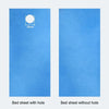 A comparison showing a bed sheet with a hole and a bed sheet without a hole.