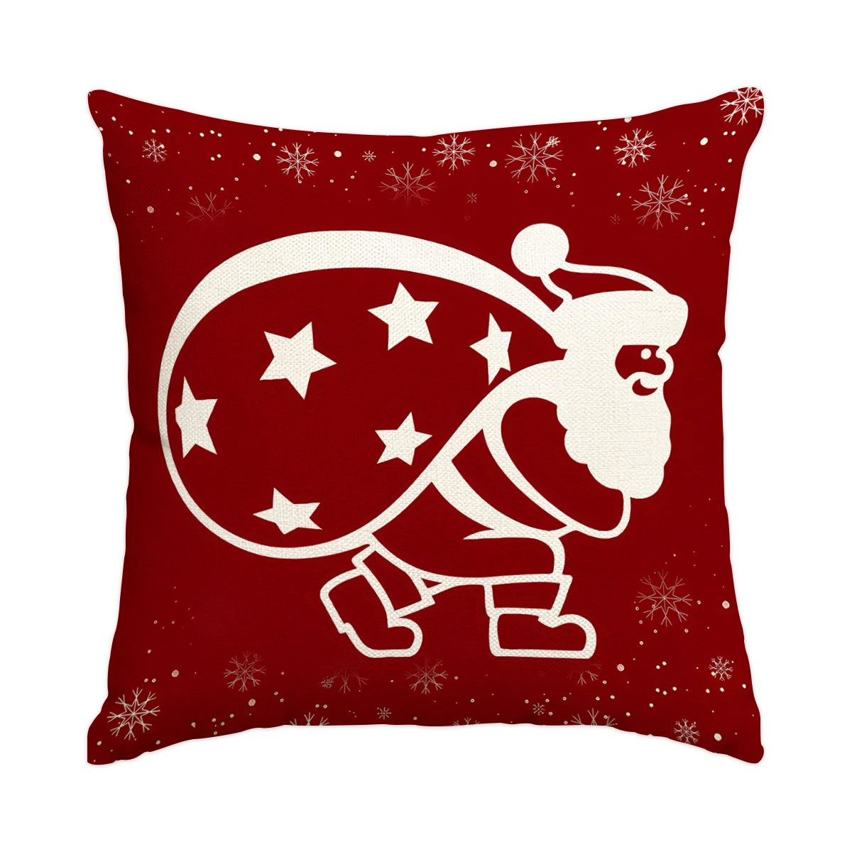 A red Christmas snowflake tree design on a square pillow cover.
