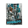 A vintage football knit throw blanket featuring a collage of Cristiano Ronaldo images.