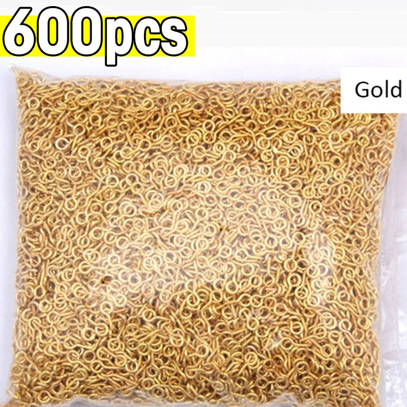 Bag of 600 gold-colored stainless steel eye screw pins for jewelry making