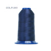 A spool of dark blue high tenacity polyester embroidery thread labeled COL.P1203.