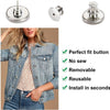 Close-up of adjustable button pins and a denim jacket showing how to use them for clothing
