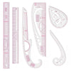 A set of precision sewing rulers and French curve templates for sewing projects.