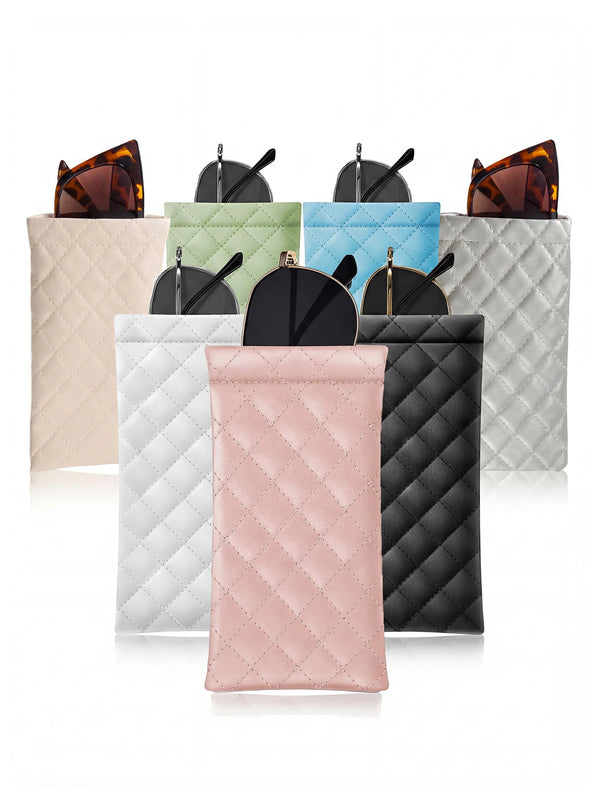 A collection of PU leather multifunctional eyewear and phone cases in various colors and patterns.