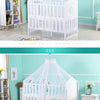 White foldable mosquito net canopy for infant cots with decorative lace detailing