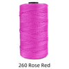 A spool of bright pink ice silk crochet yarn labeled 260 Rose Red.
