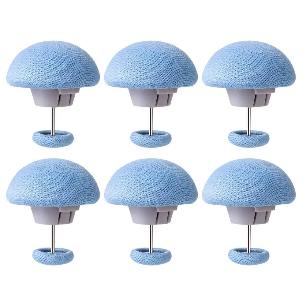 Six light blue non-slip duvet cover clips with silver metal stands