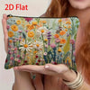 A floral canvas cosmetic bag with a zipper closure featuring colorful flowers and greenery.