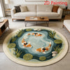 Round rug featuring an underwater scene with koi fish and green aquatic plants.