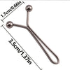 A close-up view of a silver metal lapel clip with a spherical stud and a thin wire, showing its dimensions.