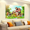A painting depicting a group of religious characters in a vibrant outdoor setting.