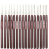 A set of sixteen ergonomic crochet hooks with soft-grip handles, numbered 0.5 mm to 2.5 mm.