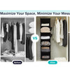 Before and after comparison of a foldable hanging closet organizer maximizing space and minimizing mess.