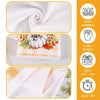 Set of two white kitchen towels with a pumpkin and plaid design showing super absorbent, durable, giftable, and quick dry fea