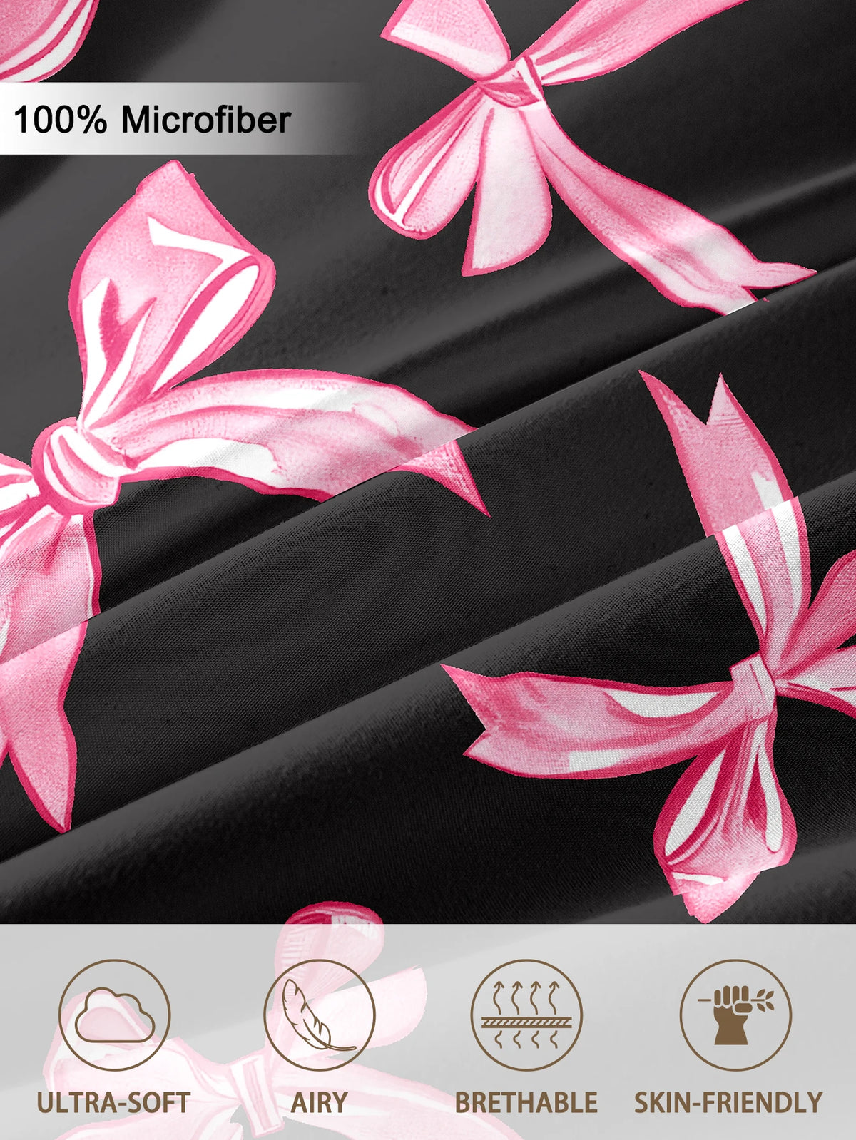 Pink microfiber bow print duvet cover set featuring a plaid pattern and pillowcases.