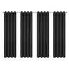 Set of four linen textured blackout curtains with grommet tops hanging on a rod