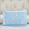 Light blue cartoon style children's pillowcase with stars, clouds, and moons