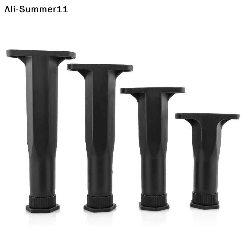 Black heavy-duty adjustable furniture support legs shown in various sizes and angles