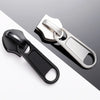 Silver and black universal zipper repair kit with replacement sliders shown on a white background.