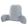A gray plush lumbar support cushion with arms shown from the side.