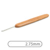 A wooden crochet knitting needle with a silver tip, measuring 2.75mm.
