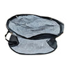 Collapsible hat storage organizer with a clear front window, showing a black fabric lining and a transparent surface.
