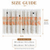A size guide for a white lace cafe curtain featuring orange floral embroidery and black butterfly appliqués.