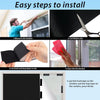 Instructions showing how to install no-drill blackout curtains using adhesive strips on a window.