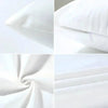 Close-up shots of a white decorative pillow cover showing fabric texture and folds.