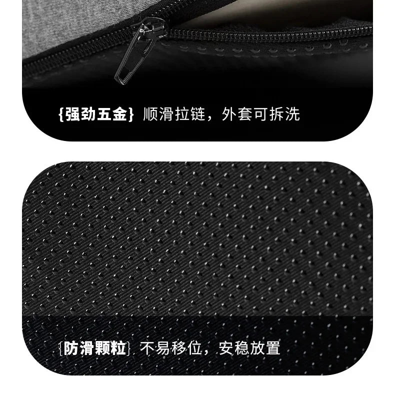 Black memory foam lumbar support cushion with a zippered cover