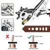 A precision rotating leather punch set showing various tools and a punching table.