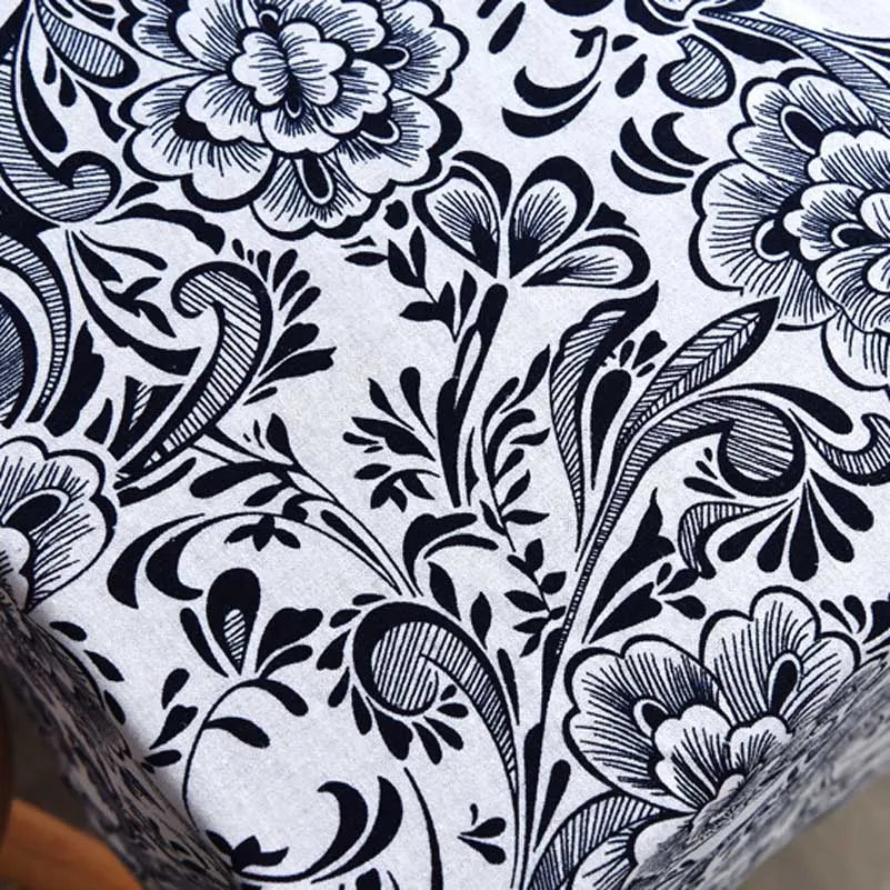 Black and white floral botanical print fabric for home decor