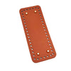 A set of four square woven bag hanging hooks in a reddish-brown color with metal findings.