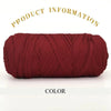 A tightly wound skein of deep maroon or burgundy thick polyester blended yarn for crafting.