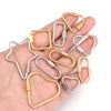 A collection of gold and silver heart-shaped screw lock carabiner clasps for jewelry making
