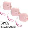 Three pink retractable measurement tapes shown individually with their pink cords