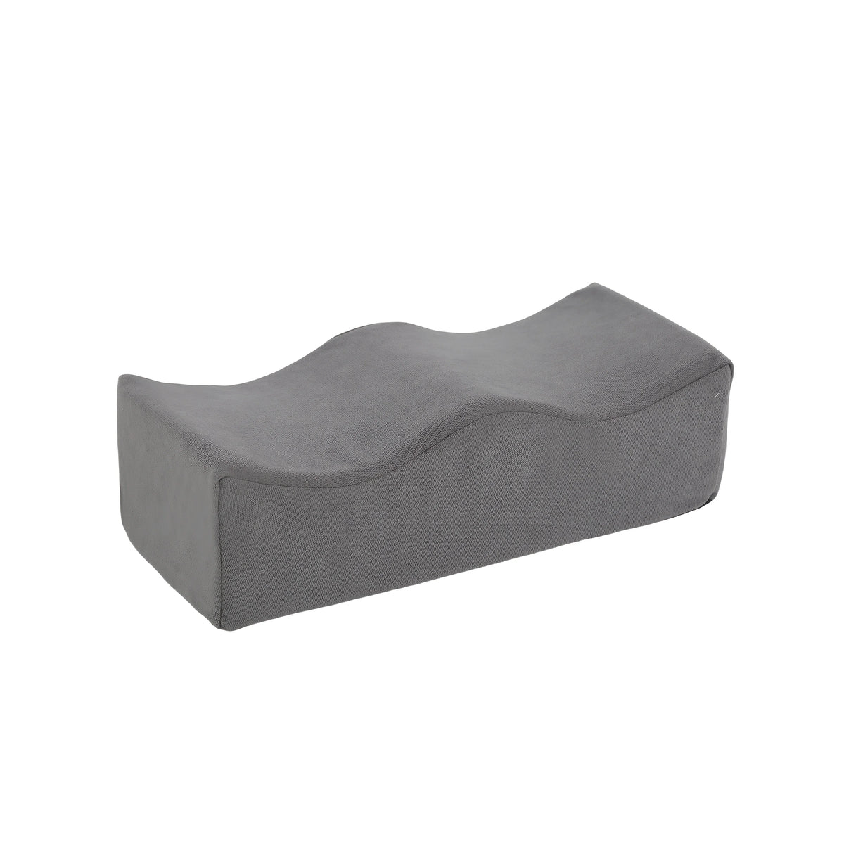 A gray ergonomic memory foam leg support pillow.