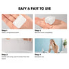 Instructions for using disposable compressed fiber face towels, showing steps from taking the towel to being ready for use.