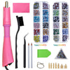 A set of crystal hot fix rhinestones, an applicator tool, and various tools for applying crystals.