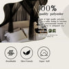 A black mosquito net bed canopy draped over a bed, highlighting 100% quality polyester fabric.