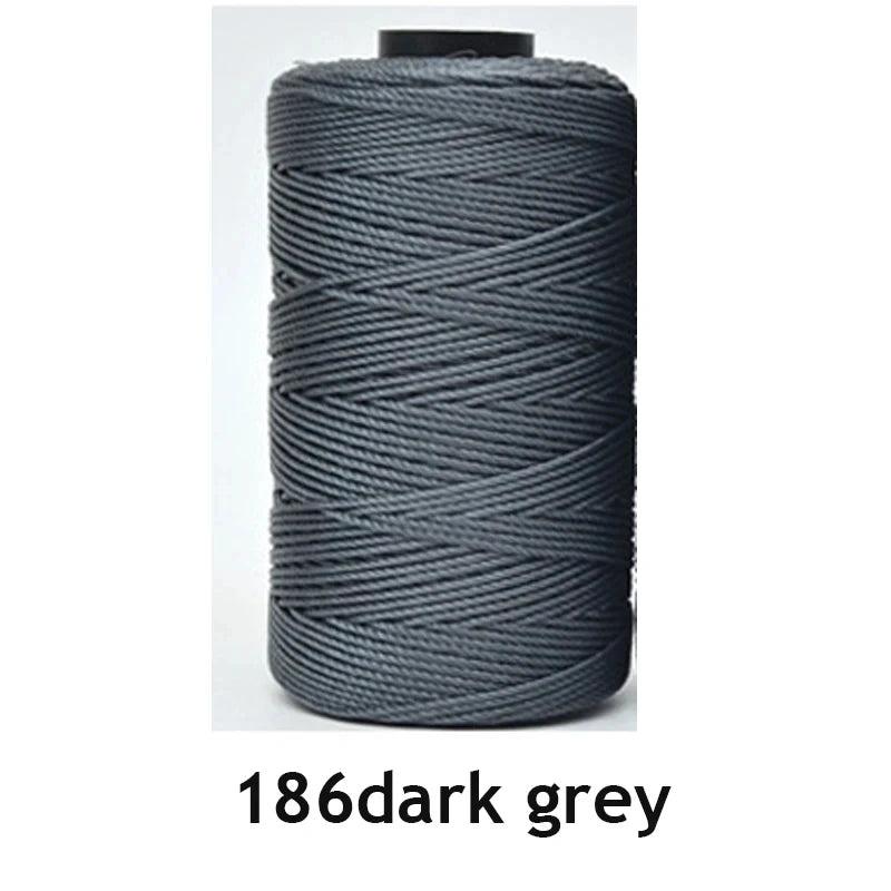 A spool of dark grey 1.5mm ice silk crochet yarn for crafting and sewing.