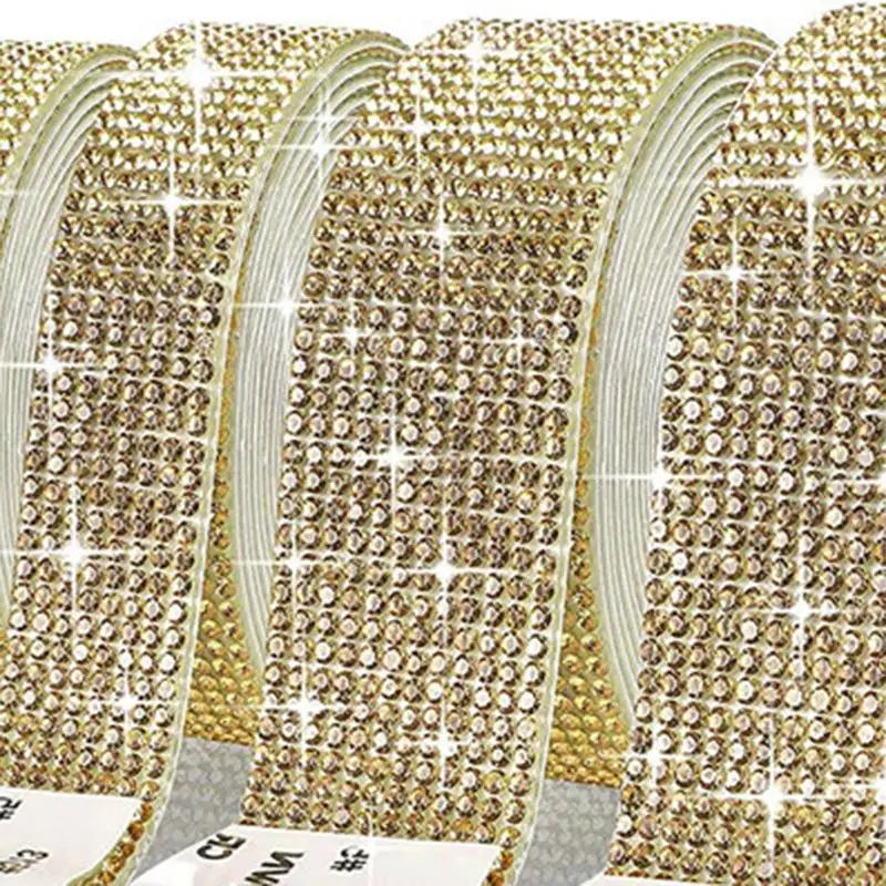 Gold crystal rhinestone sticker ribbon with diamond trim for crafts and decor