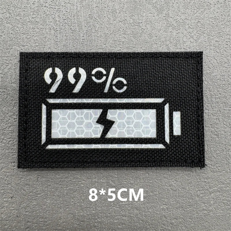 A black rectangular patch showing 99% effectiveness with a lightning bolt symbol inside a battery icon.