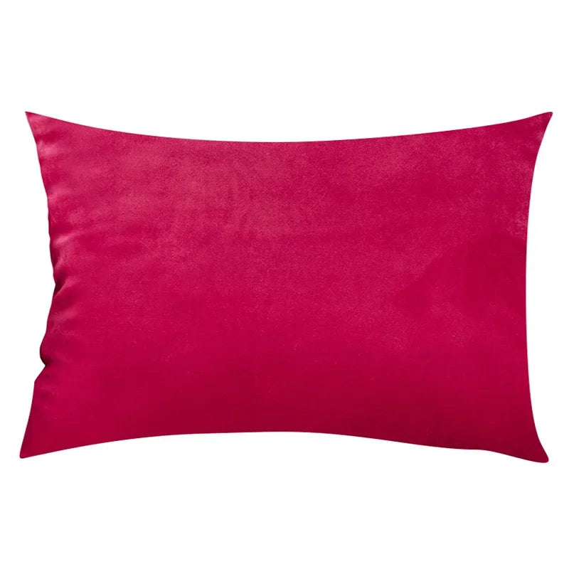 A square velvet throw pillow cover in a deep magenta or raspberry color.