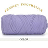 A skein of thick purple polyester blended yarn for crafting.