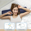 A woman is shown using a memory foam cervical pillow for neck support, demonstrating its use compared to a traditional pillow