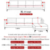 Diagrams showing measurements and options for ordering sofa covers, including XL (X-Large) and L (Large) sizes.