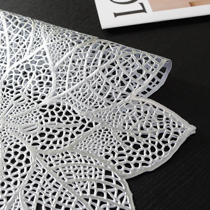 Clear white lacy floral pattern dining placemat or table runner